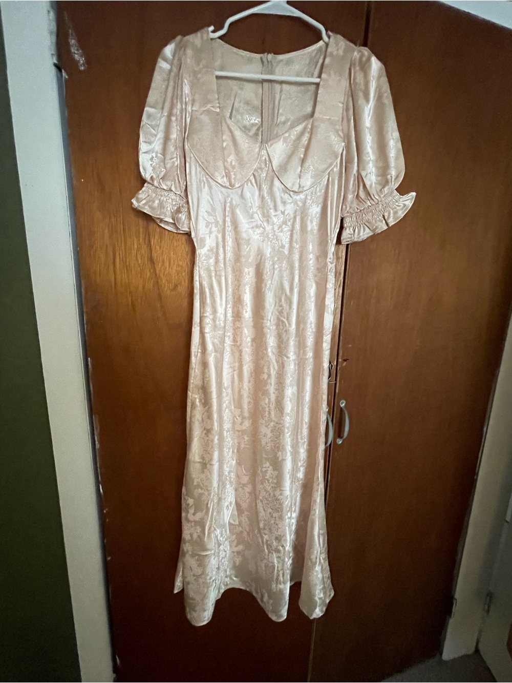 Cider Satin Blush Pink Maxi Dress with Puff Sleeves